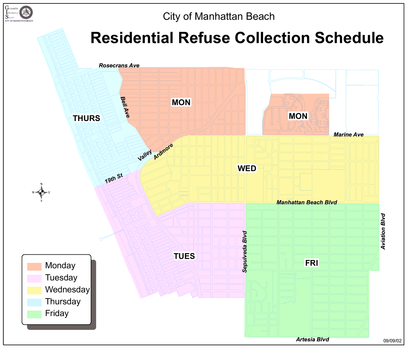 City of Manhattan Beach residential refuse collection schedule map